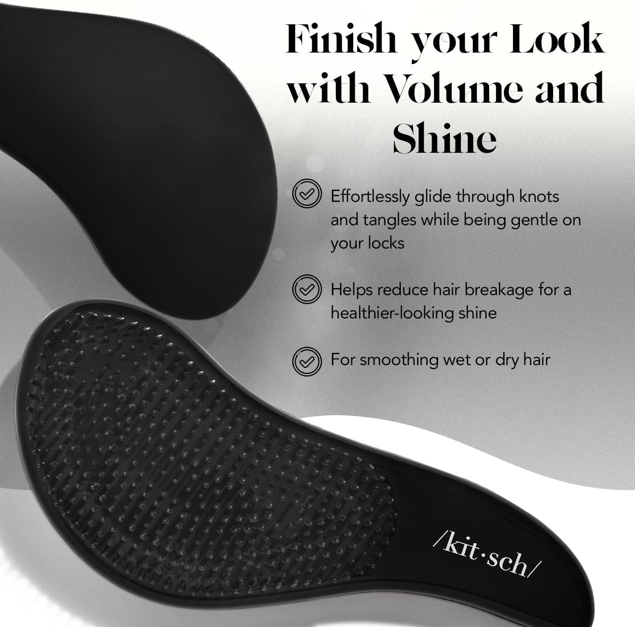 imageKitsch Detangler Brush  Gentle Curly Hair Brush with Flexible Bristles for All Hair Types  Wet or Dry  Detangling Hair Brushes for Women ampamp Men Adults ampamp Kids  BlackBlack