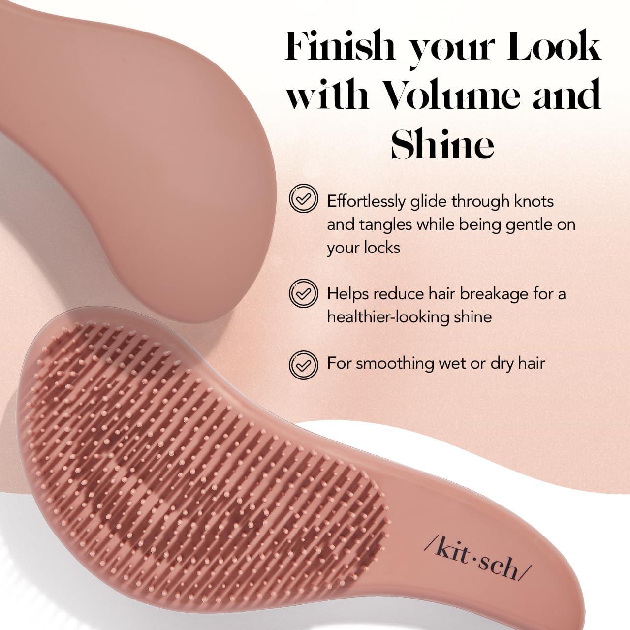 imageKitsch Detangler Brush  Gentle Curly Hair Brush with Flexible Bristles for All Hair Types  Wet or Dry  Detangling Hair Brushes for Women ampamp Men Adults ampamp Kids  BlackTerracotta