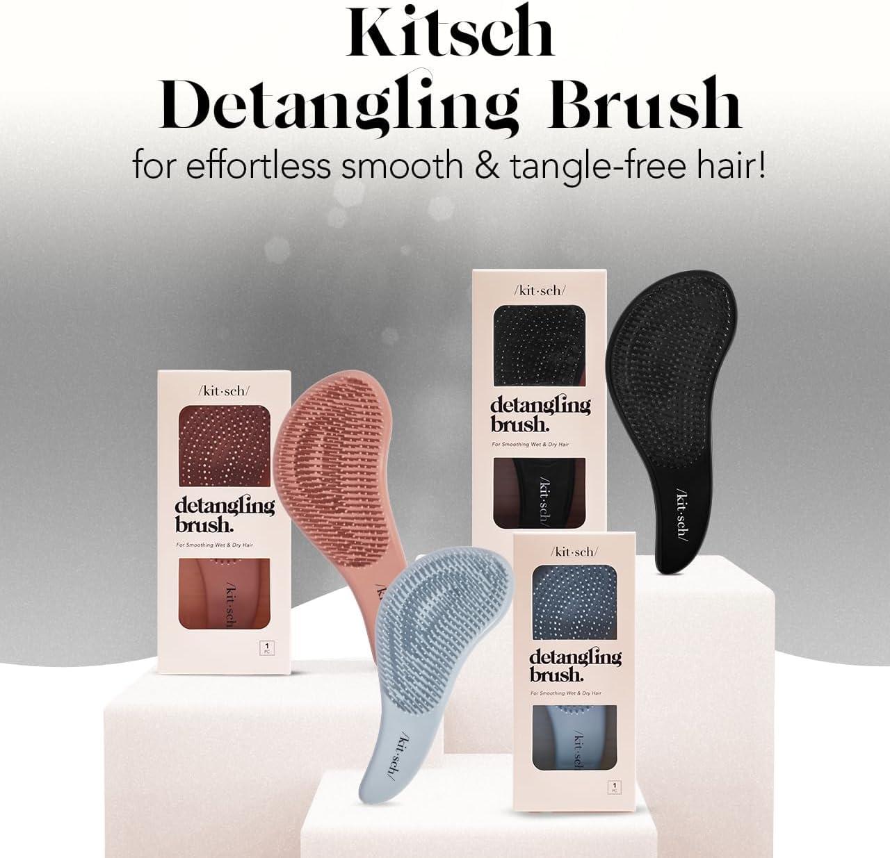 imageKitsch Detangler Brush  Gentle Curly Hair Brush with Flexible Bristles for All Hair Types  Wet or Dry  Detangling Hair Brushes for Women ampamp Men Adults ampamp Kids  BlackHaze Blue