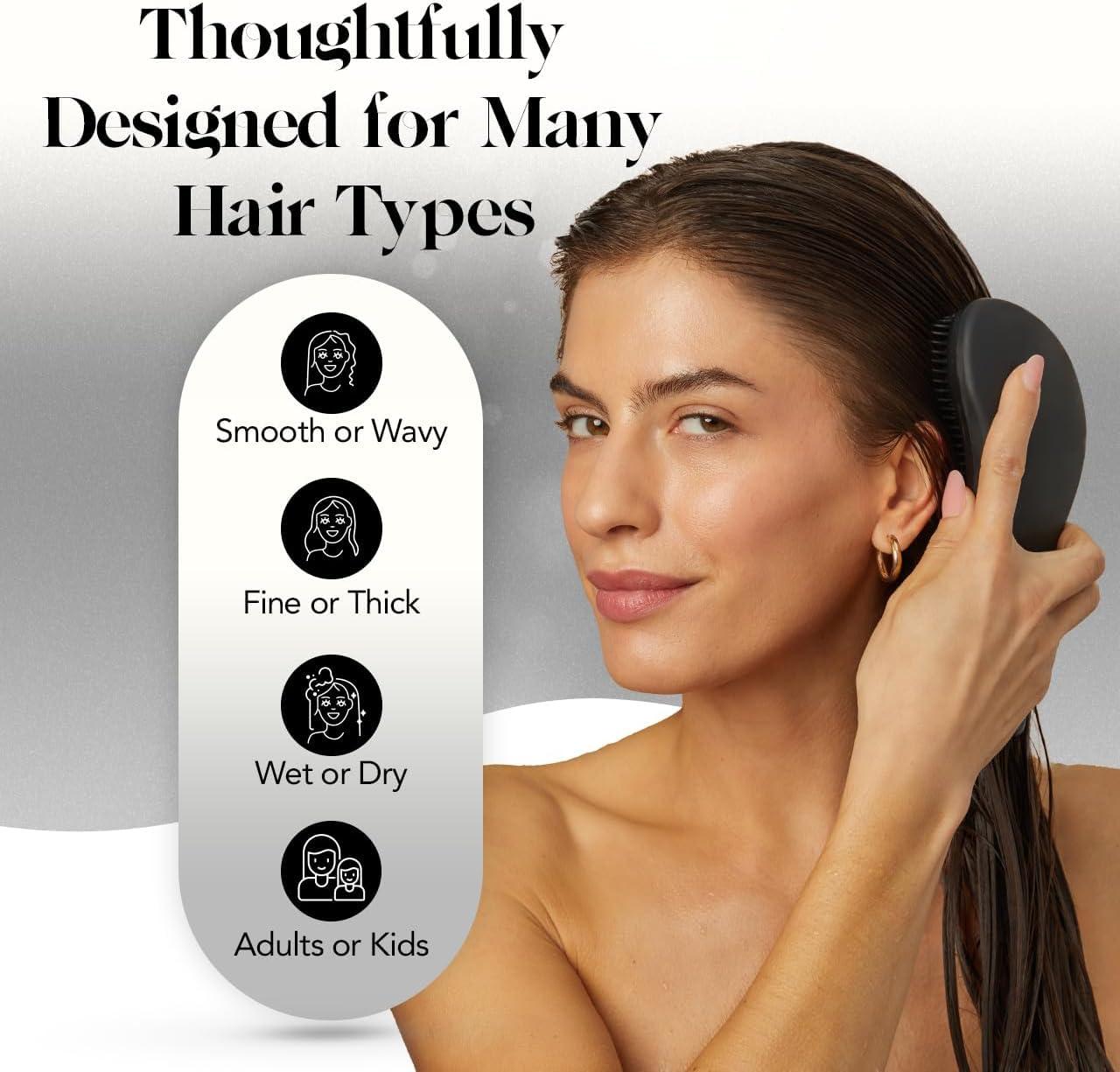 imageKitsch Detangler Brush  Gentle Curly Hair Brush with Flexible Bristles for All Hair Types  Wet or Dry  Detangling Hair Brushes for Women ampamp Men Adults ampamp Kids  BlackBlack