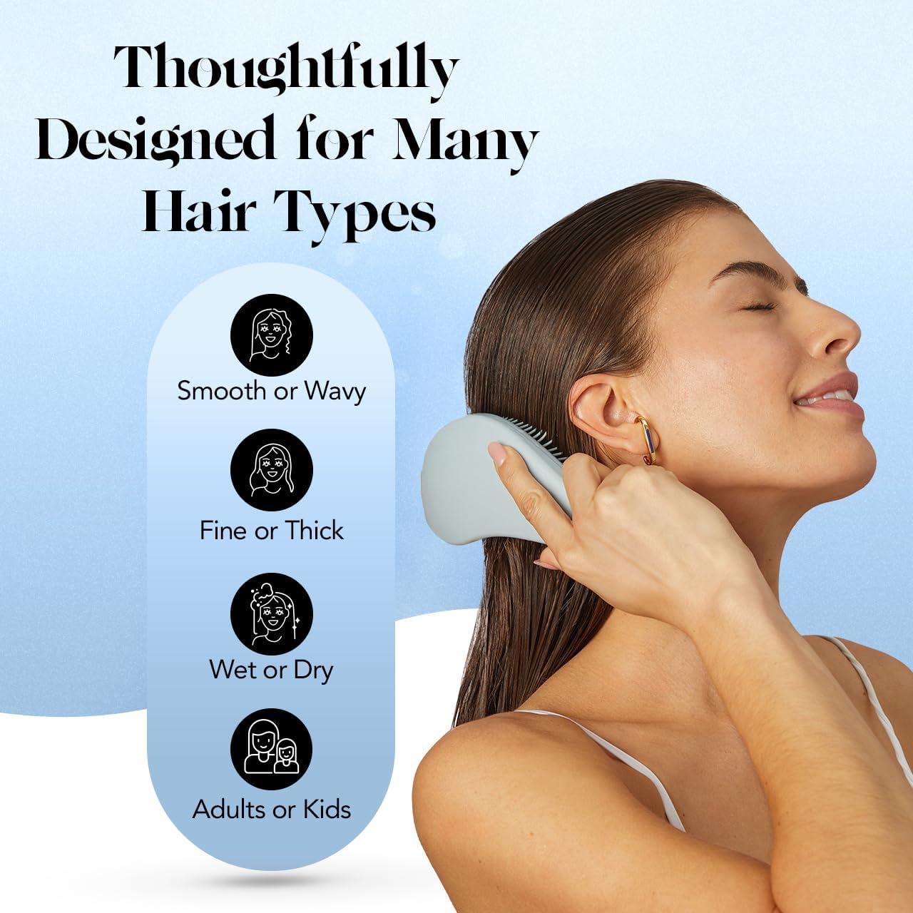 imageKitsch Detangler Brush  Gentle Curly Hair Brush with Flexible Bristles for All Hair Types  Wet or Dry  Detangling Hair Brushes for Women ampamp Men Adults ampamp Kids  BlackHaze Blue