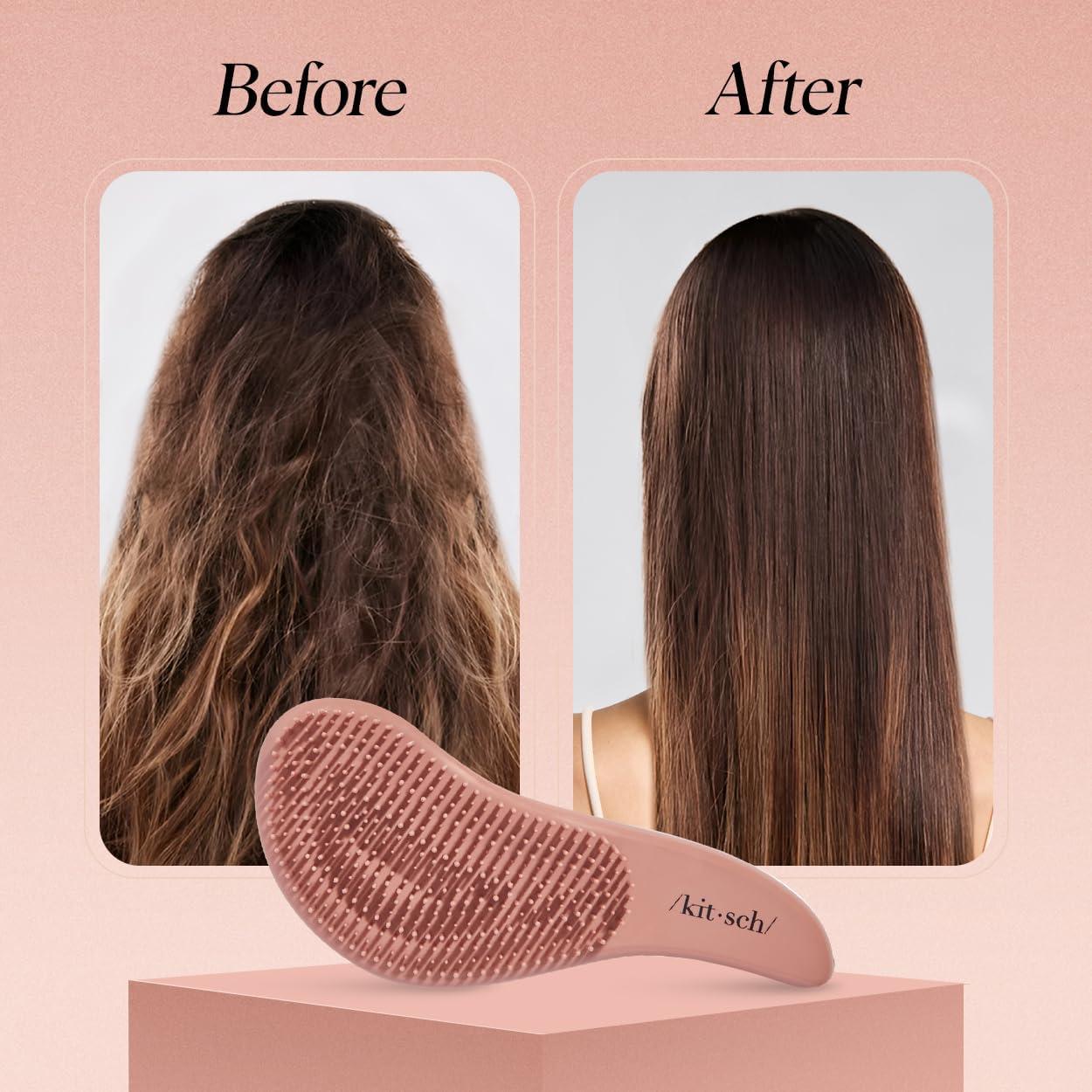 imageKitsch Detangler Brush  Gentle Curly Hair Brush with Flexible Bristles for All Hair Types  Wet or Dry  Detangling Hair Brushes for Women ampamp Men Adults ampamp Kids  BlackTerracotta