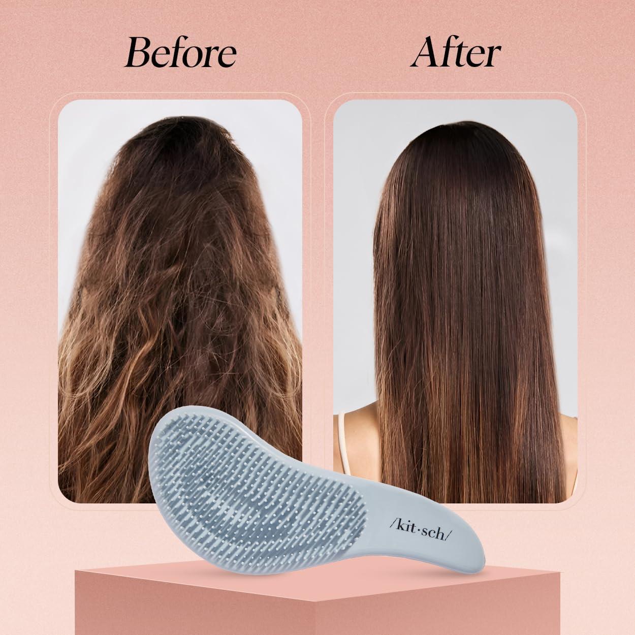 imageKitsch Detangler Brush  Gentle Curly Hair Brush with Flexible Bristles for All Hair Types  Wet or Dry  Detangling Hair Brushes for Women ampamp Men Adults ampamp Kids  BlackHaze Blue