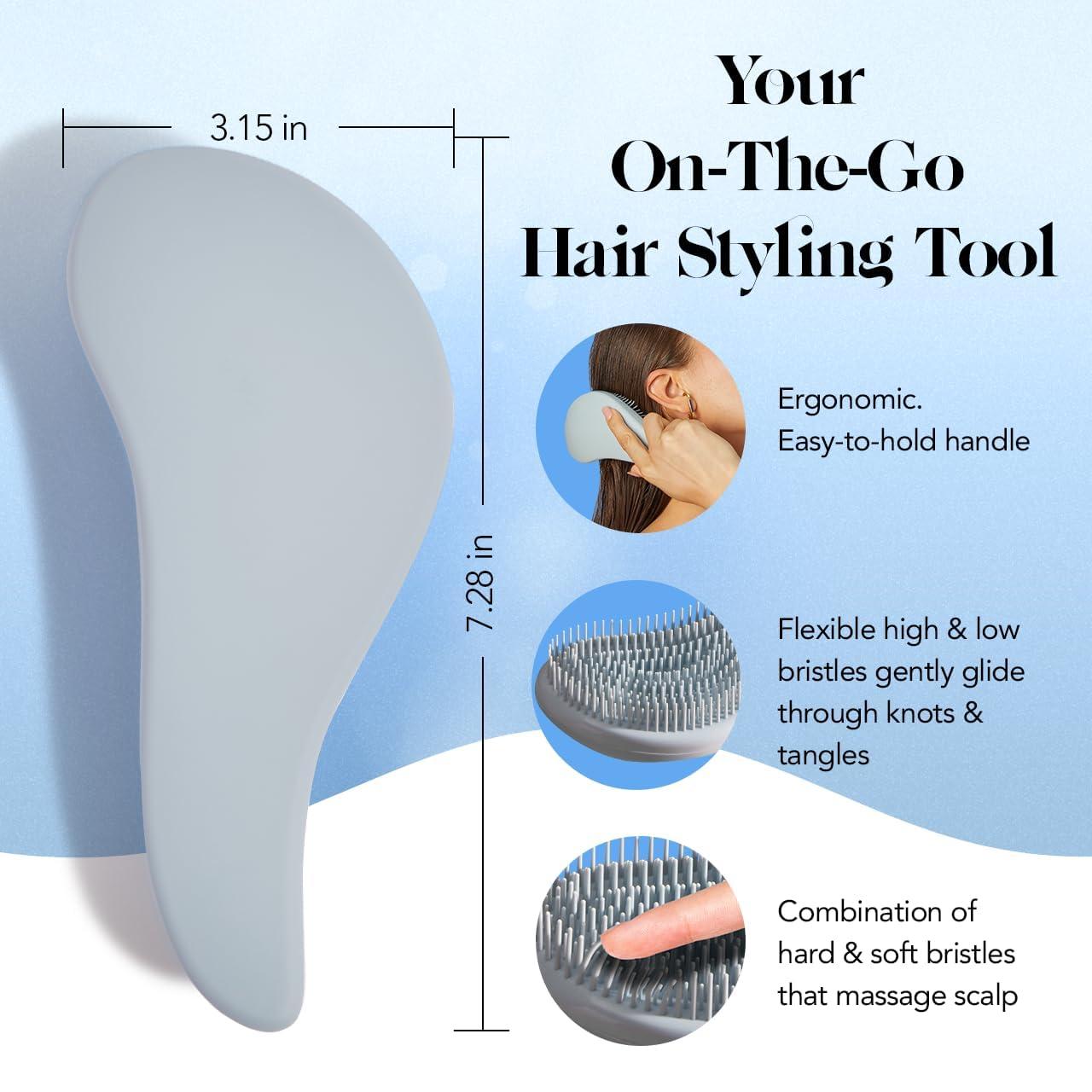 imageKitsch Detangler Brush  Gentle Curly Hair Brush with Flexible Bristles for All Hair Types  Wet or Dry  Detangling Hair Brushes for Women ampamp Men Adults ampamp Kids  BlackHaze Blue