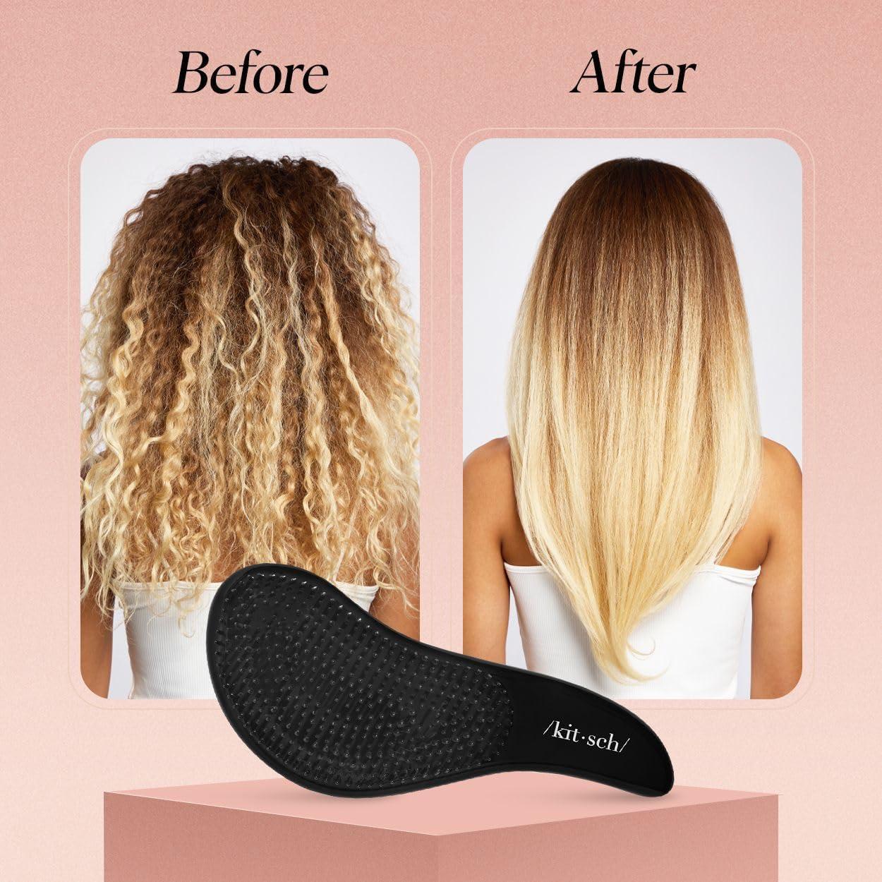 imageKitsch Detangler Brush  Gentle Curly Hair Brush with Flexible Bristles for All Hair Types  Wet or Dry  Detangling Hair Brushes for Women ampamp Men Adults ampamp Kids  BlackBlack