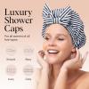 imageKitsch Luxury Shower Caps for Women Reusable Waterproof  Large Shower Cap for Women Nonslip Quickdry Hair Cap for Long and Short Hair Comfortable and Stylish Design  Blush DotStripe