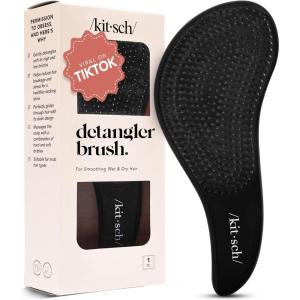 imageKitsch Detangler Brush  Gentle Curly Hair Brush with Flexible Bristles for All Hair Types  Wet or Dry  Detangling Hair Brushes for Women ampamp Men Adults ampamp Kids  BlackBlack