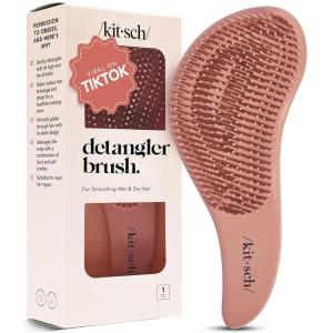 imageKitsch Detangler Brush  Gentle Curly Hair Brush with Flexible Bristles for All Hair Types  Wet or Dry  Detangling Hair Brushes for Women ampamp Men Adults ampamp Kids  BlackTerracotta