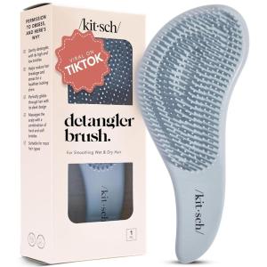 imageKitsch Detangler Brush  Gentle Curly Hair Brush with Flexible Bristles for All Hair Types  Wet or Dry  Detangling Hair Brushes for Women ampamp Men Adults ampamp Kids  BlackHaze Blue