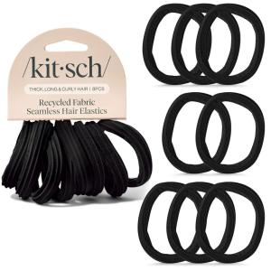 imageKitsch Hair Ties No Damage  Strong Stretchy Hair Bands  Soft Nylon Ponytail Holders SnagFree Rubber Bands Perfect for Updos ampamp Braids  Ideal Gifts for Women  Black 8pcsBlack Pack of 8