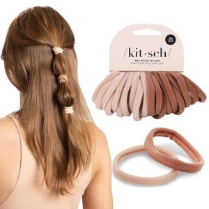 imageKitsch Hair Ties No Damage  Strong Stretchy Hair Bands  Soft Nylon Ponytail Holders SnagFree Rubber Bands Perfect for Updos ampamp Braids  Ideal Gifts for Women  Black 8pcsBlush Standard Pack of 20