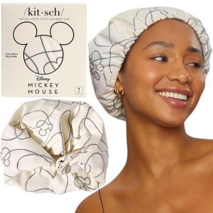 imageKitsch Luxury Shower Caps for Women Reusable Waterproof  Large Shower Cap for Women Nonslip Quickdry Hair Cap for Long and Short Hair Comfortable and Stylish Design  Blush DotMickey Maze