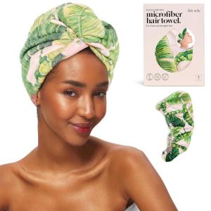 imageKitsch Microfiber Hair Towel Wrap for Women  Super Absorbent Hair Drying Towel  Quick Dry AntiFrizz  for Long ampamp Short Wet ampamp Curly Hair  BlackPalm Leaves