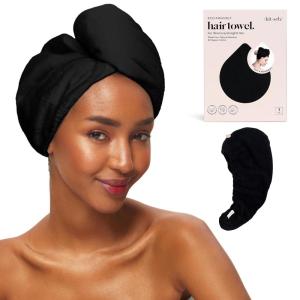 imageKitsch Microfiber Hair Towel Wrap for Women  Super Absorbent Hair Drying Towel  Quick Dry AntiFrizz  for Long ampamp Short Wet ampamp Curly Hair  BlackBlack