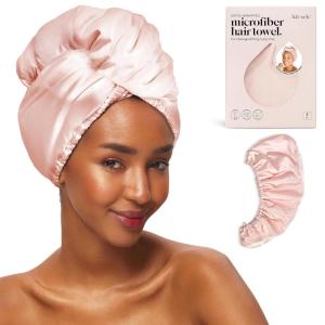 imageKitsch Microfiber Hair Towel Wrap for Women  Super Absorbent Hair Drying Towel  Quick Dry AntiFrizz  for Long ampamp Short Wet ampamp Curly Hair  BlackBlush