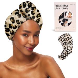 imageKitsch Microfiber Hair Towel Wrap for Women  Super Absorbent Hair Drying Towel  Quick Dry AntiFrizz  for Long ampamp Short Wet ampamp Curly Hair  BlackLeopard