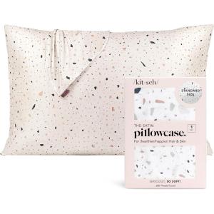 imageKitsch Satin Pillowcase with Zipper for Hair ampamp Skin Softer Than Silk Pillow Cases Queen WrinkleFree Smooth and Cooling Satin Pillow Covers Standard Size 19quotx26quot  AuraWhite Terrazzo