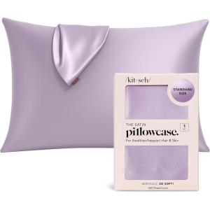 imageKitsch Satin Pillowcase with Zipper for Hair ampamp Skin Softer Than Silk Pillow Cases Queen WrinkleFree Smooth and Cooling Satin Pillow Covers Standard Size 19quotx26quot  AuraLavender