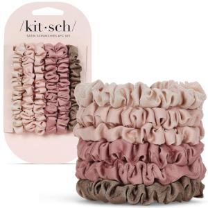 imageKitsch Satin Scrunchies for Women  No Crease Hair Ties for Girls  Scrunchies For All Hair Types and Textures Perfect for Day or Night  Ideal Gifts for Women  Assorted Cherry Blossom 5pcsTerracotta