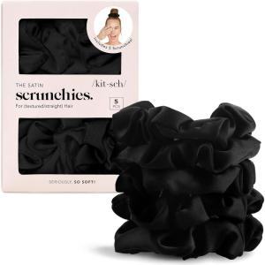 imageKitsch Satin Scrunchies for Women  No Crease Hair Ties for Girls  Scrunchies For All Hair Types and Textures Perfect for Day or Night  Ideal Gifts for Women  Assorted Cherry Blossom 5pcsBlack