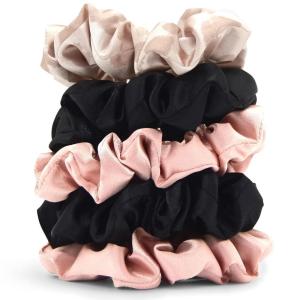 imageKitsch Satin Scrunchies for Women  No Crease Hair Ties for Girls  Scrunchies For All Hair Types and Textures Perfect for Day or Night  Ideal Gifts for Women  Assorted Cherry Blossom 5pcsBlush  Black