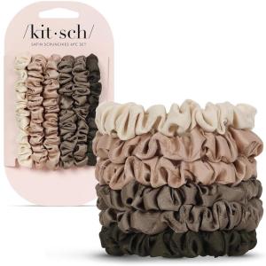 imageKitsch Satin Scrunchies for Women  No Crease Hair Ties for Girls  Scrunchies For All Hair Types and Textures Perfect for Day or Night  Ideal Gifts for Women  Assorted Cherry Blossom 5pcsEucalyptus