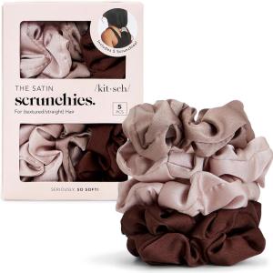 imageKitsch Satin Scrunchies for Women  No Crease Hair Ties for Girls  Scrunchies For All Hair Types and Textures Perfect for Day or Night  Ideal Gifts for Women  Assorted Cherry Blossom 5pcsCameo