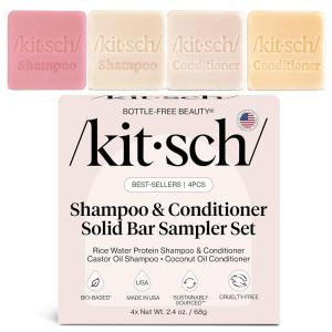 imageKitsch Shampoo and Conditioner Set  4pc Sampler Bars with Rice Water Shampoo and Conditioner Castor Oil Shampoo ampamp Coconut Oil Conditioner  BottleFree Beauty for Hair Growth Repair ampamp Moisture
