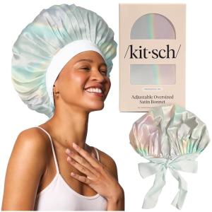 imageKitsch XL Satin Bonnet for Sleeping  Softer Than Silk Hair Bonnet for Women  Secure Fit Adjustable Night Cap for Curly ampamp Textured Hair  Prevents Breakage Tangles ampamp Thinning  AuraAura