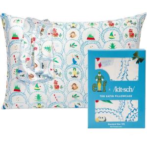 imageKitsch x Bridgerton Satin Pillowcase with Zipper for Hair Skin Softer Than Silk Pillow Cases WrinkleFree Cooling Satin Pillow Covers Bridgerton  Toile De Blue Standard Size 19quotx26quotElf  North Pole