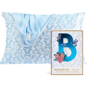 imageKitsch x Bridgerton Satin Pillowcase with Zipper for Hair Skin Softer Than Silk Pillow Cases WrinkleFree Cooling Satin Pillow Covers Bridgerton  Toile De Blue Standard Size 19quotx26quotBridgerton  Toile De Blue