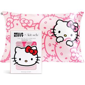 imageKitsch x Bridgerton Satin Pillowcase with Zipper for Hair Skin Softer Than Silk Pillow Cases WrinkleFree Cooling Satin Pillow Covers Bridgerton  Toile De Blue Standard Size 19quotx26quotHello Kitty  Pink Kitty Faces
