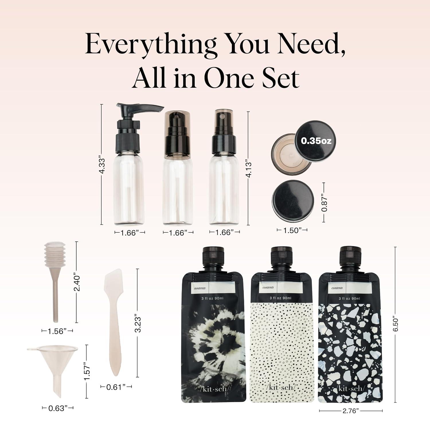 imageKitsch 11 PCS Travel Bottles for Toiletries  Travel Essentials Kit for Shampoo Conditioner Lotion ampamp More  TSA Approved Travel Bottles LeakProof Refillable Travel Size Containers  Black ampamp IvoryBlack Tie Dye