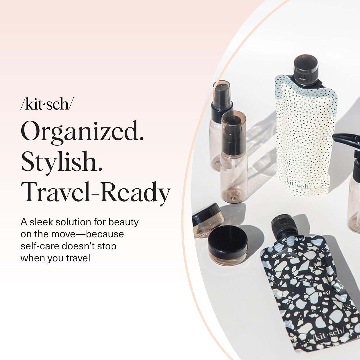 imageKitsch 11 PCS Travel Bottles for Toiletries  Travel Essentials Kit for Shampoo Conditioner Lotion ampamp More  TSA Approved Travel Bottles LeakProof Refillable Travel Size Containers  Black ampamp IvoryBlack Tie Dye