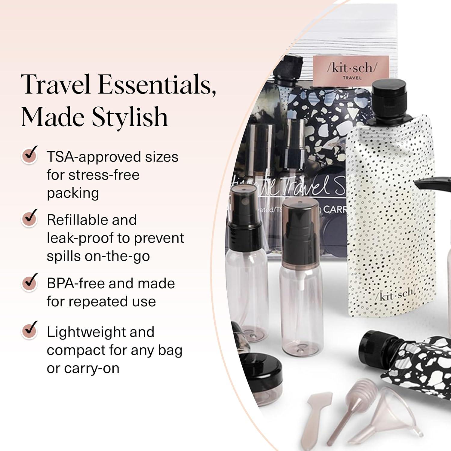 imageKitsch 11 PCS Travel Bottles for Toiletries  Travel Essentials Kit for Shampoo Conditioner Lotion ampamp More  TSA Approved Travel Bottles LeakProof Refillable Travel Size Containers  Black ampamp IvoryBlack Tie Dye