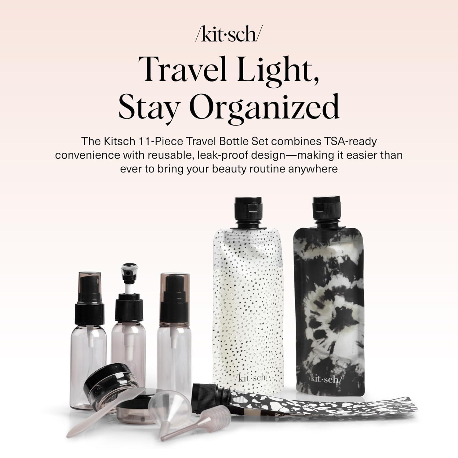 imageKitsch 11 PCS Travel Bottles for Toiletries  Travel Essentials Kit for Shampoo Conditioner Lotion ampamp More  TSA Approved Travel Bottles LeakProof Refillable Travel Size Containers  Black ampamp IvoryBlack Tie Dye
