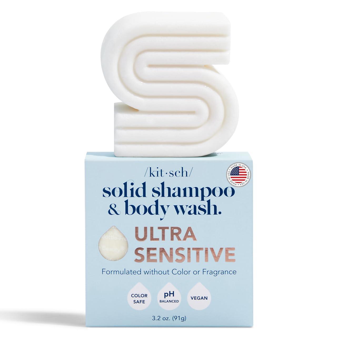 imageKitsch 2in1 Shampoo Bar and Body Wash  Ultra Sensitive Vegan ampamp Natural 5Ingredient Formula Bar Soap for Hair ampamp Body  ScentFree ParabenFree  For Sensitive Scalp ampamp Skin  32 oz