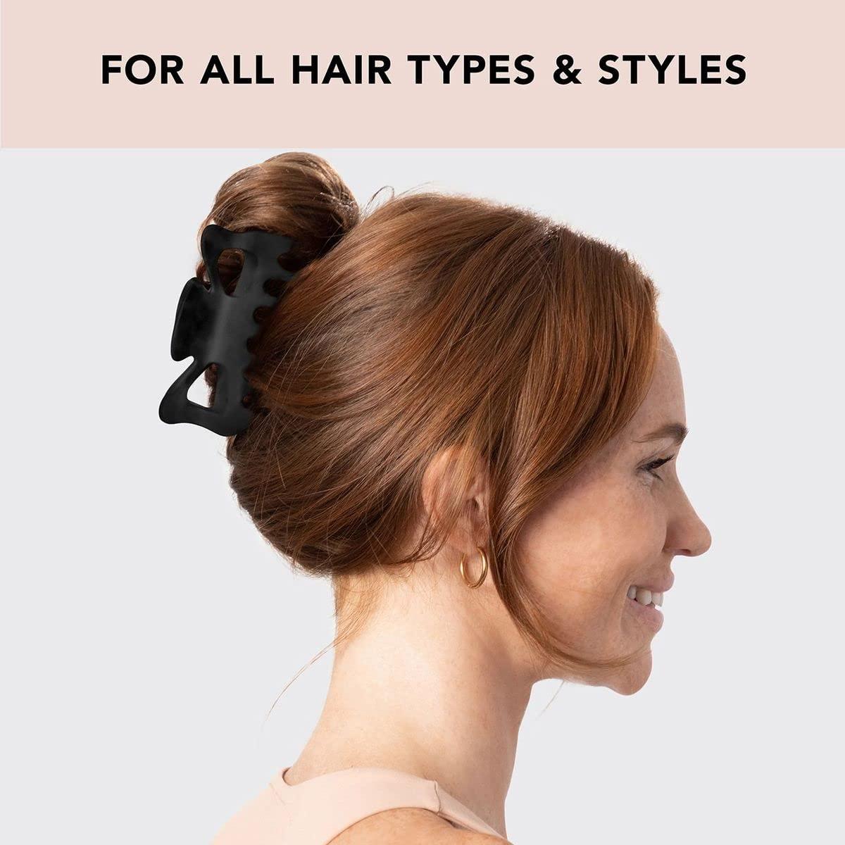 imageKitsch 5 Inch Large Claw Clips for Thick and Long Hair  Strong Grip Jumbo Claw Clip for AllDay Hold  2pcs Matte Oversized Hair Accessories  Ideal Gifts for Women  Black ampamp Tortoise DesignBlack