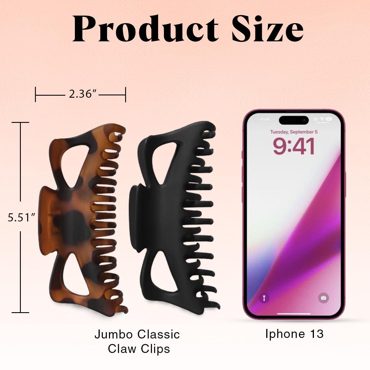 imageKitsch 5 Inch Large Claw Clips for Thick and Long Hair  Strong Grip Jumbo Claw Clip for AllDay Hold  2pcs Matte Oversized Hair Accessories  Ideal Gifts for Women  Black ampamp Tortoise DesignTortoise and Black 2 Pieces  Jumbo