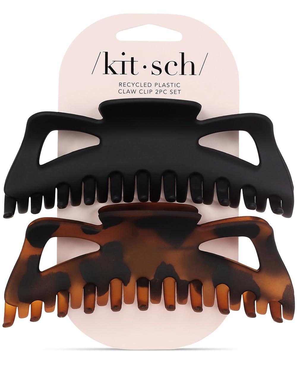 imageKitsch 5 Inch Large Claw Clips for Thick and Long Hair  Strong Grip Jumbo Claw Clip for AllDay Hold  2pcs Matte Oversized Hair Accessories  Ideal Gifts for Women  Black ampamp Tortoise DesignTortoise and Black 2 Pieces  Jumbo
