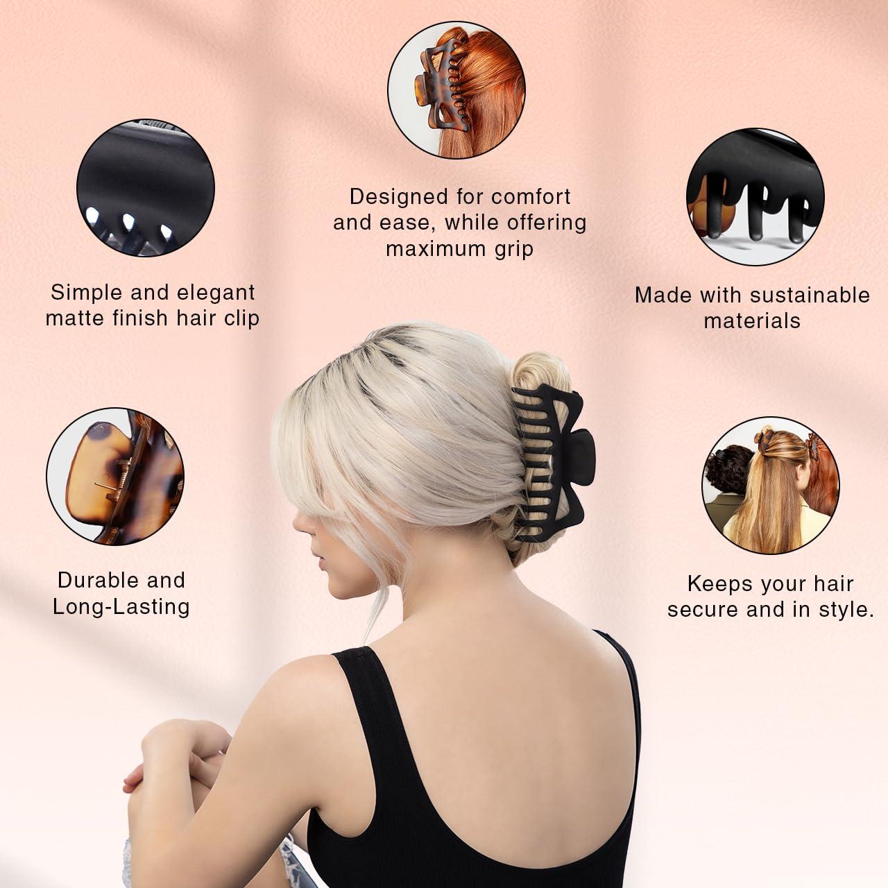 imageKitsch 5 Inch Large Claw Clips for Thick and Long Hair  Strong Grip Jumbo Claw Clip for AllDay Hold  2pcs Matte Oversized Hair Accessories  Ideal Gifts for Women  Black ampamp Tortoise DesignTortoise and Black 2 Pieces  Jumbo