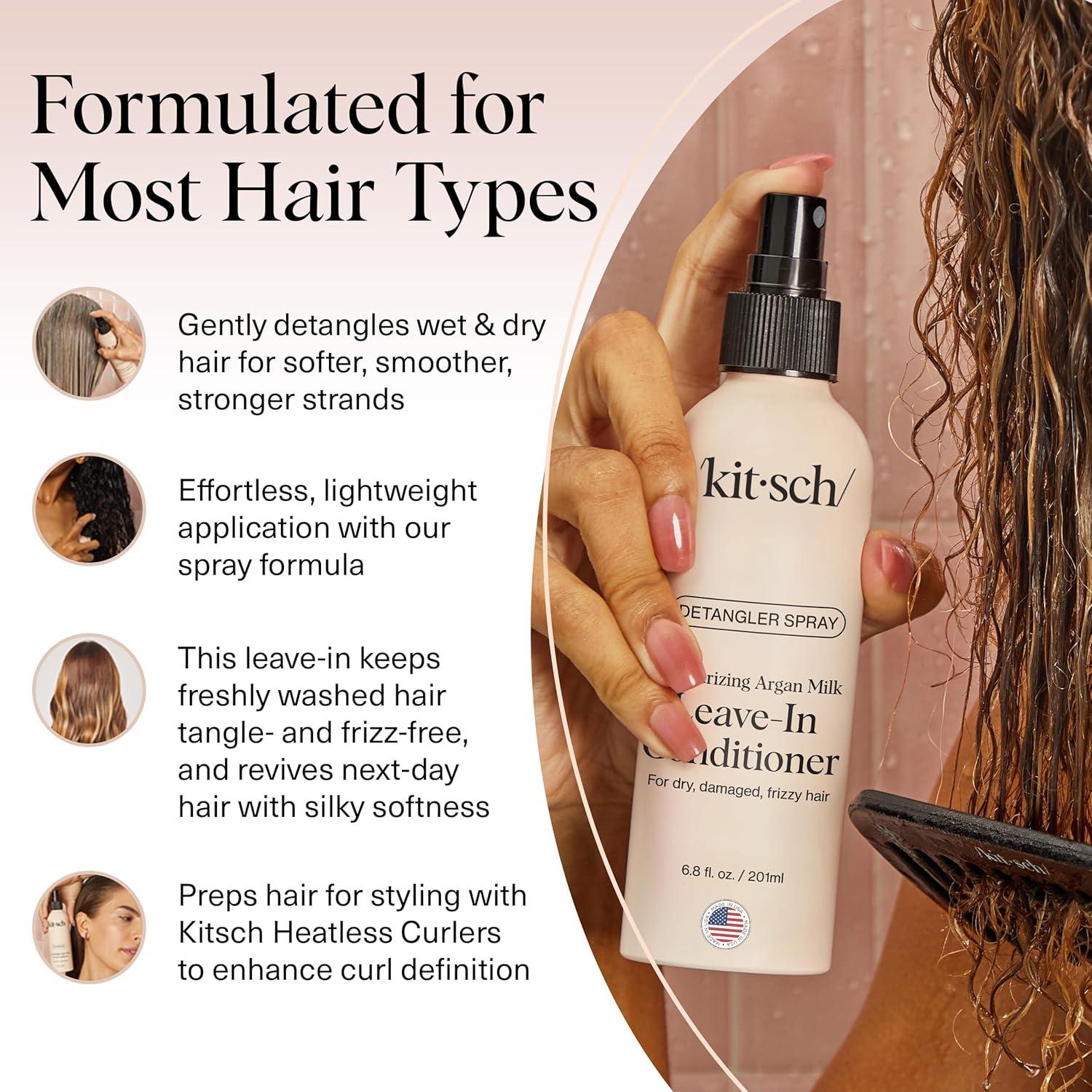 imageKitsch Argan Milk Leave In Conditioner for Curly Hair Detangler Spray for Wavy Fine Dry ampamp Damaged Hair SulfateFree Frizz Control for Women Men ampamp Kids Lightweight Moisturizer  68oz
