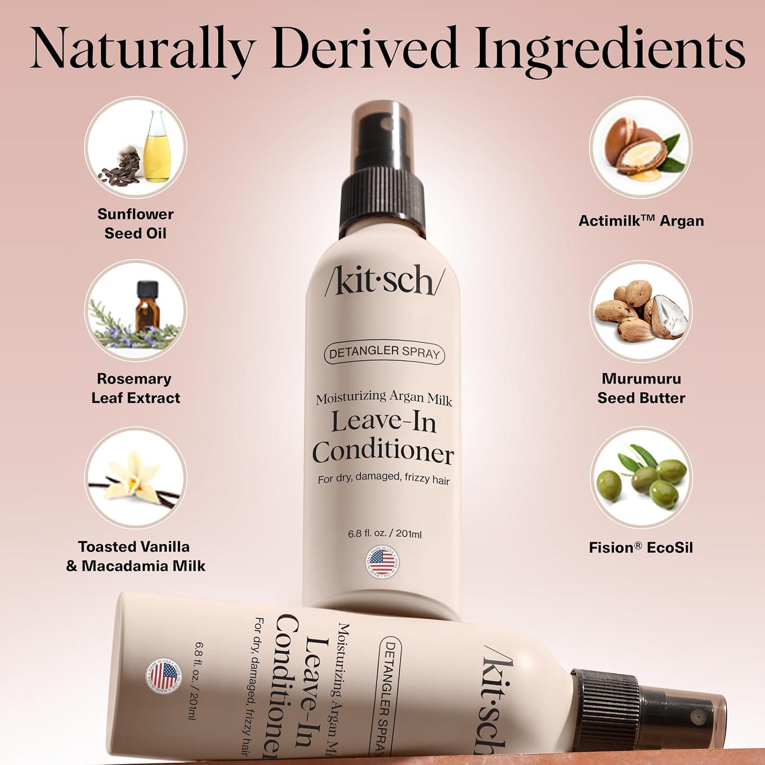 imageKitsch Argan Milk Leave In Conditioner for Curly Hair Detangler Spray for Wavy Fine Dry ampamp Damaged Hair SulfateFree Frizz Control for Women Men ampamp Kids Lightweight Moisturizer  68oz