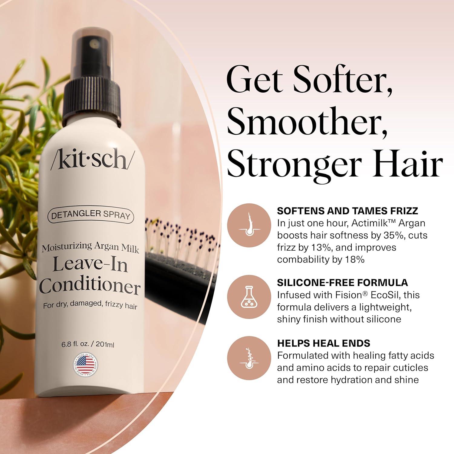 imageKitsch Argan Milk Leave In Conditioner for Curly Hair Detangler Spray for Wavy Fine Dry ampamp Damaged Hair SulfateFree Frizz Control for Women Men ampamp Kids Lightweight Moisturizer  68oz
