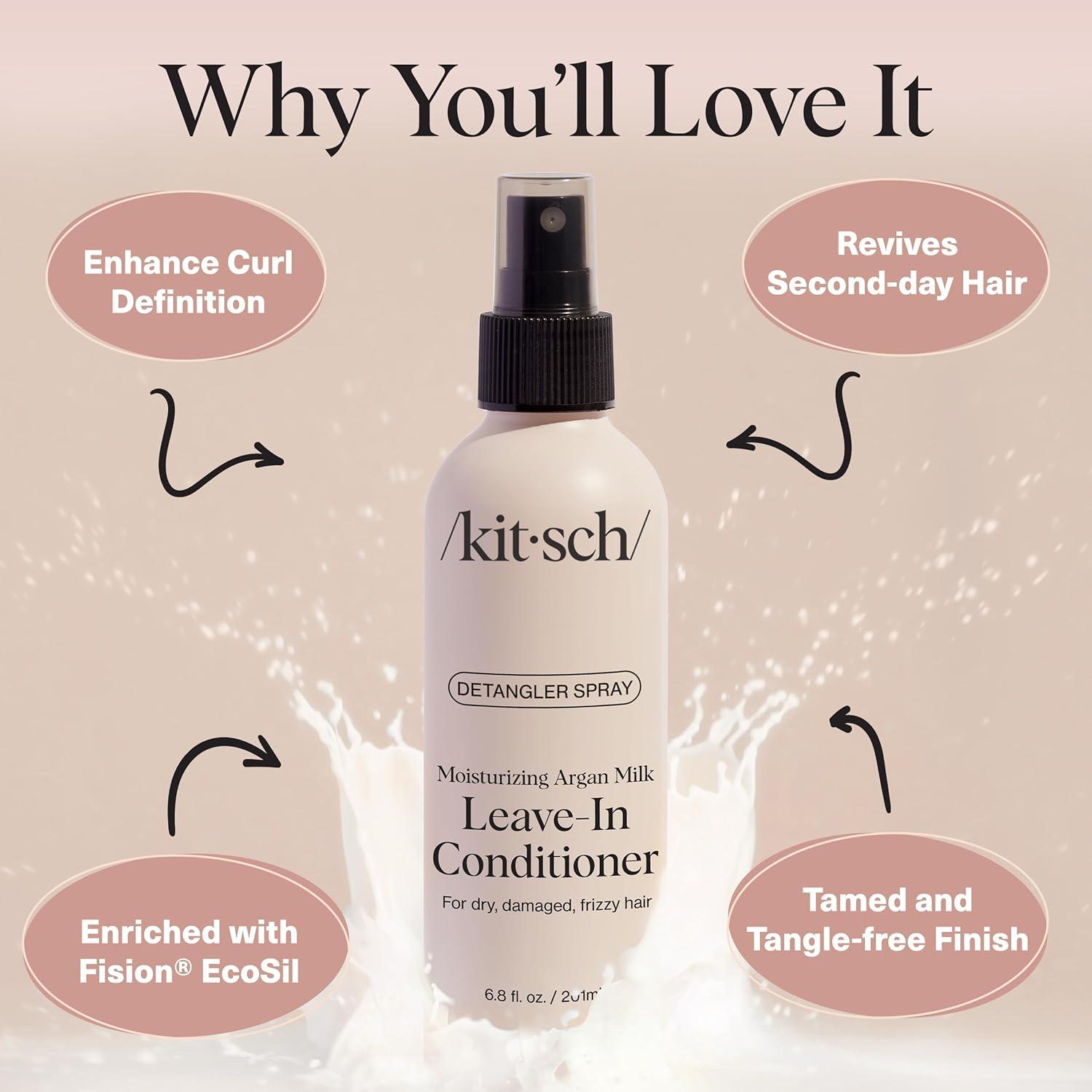 imageKitsch Argan Milk Leave In Conditioner for Curly Hair Detangler Spray for Wavy Fine Dry ampamp Damaged Hair SulfateFree Frizz Control for Women Men ampamp Kids Lightweight Moisturizer  68oz