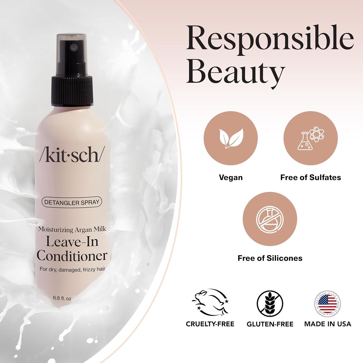 imageKitsch Argan Milk Leave In Conditioner for Curly Hair Detangler Spray for Wavy Fine Dry ampamp Damaged Hair SulfateFree Frizz Control for Women Men ampamp Kids Lightweight Moisturizer  68oz