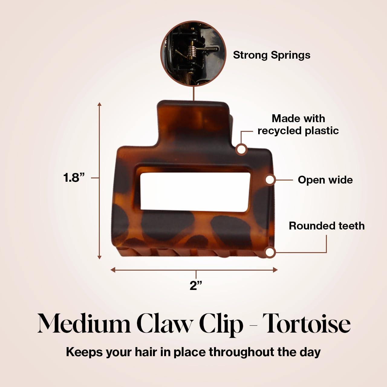 imageKitsch Assorted Hair Claw Clips Recycled Plastic Clips Large Medium and Small Sizes for Styling Thick or Thin Hair Versatile and Sustainable Hair Claws Set of 3 Black and TortoiseBlack  Tortoise Rectangle