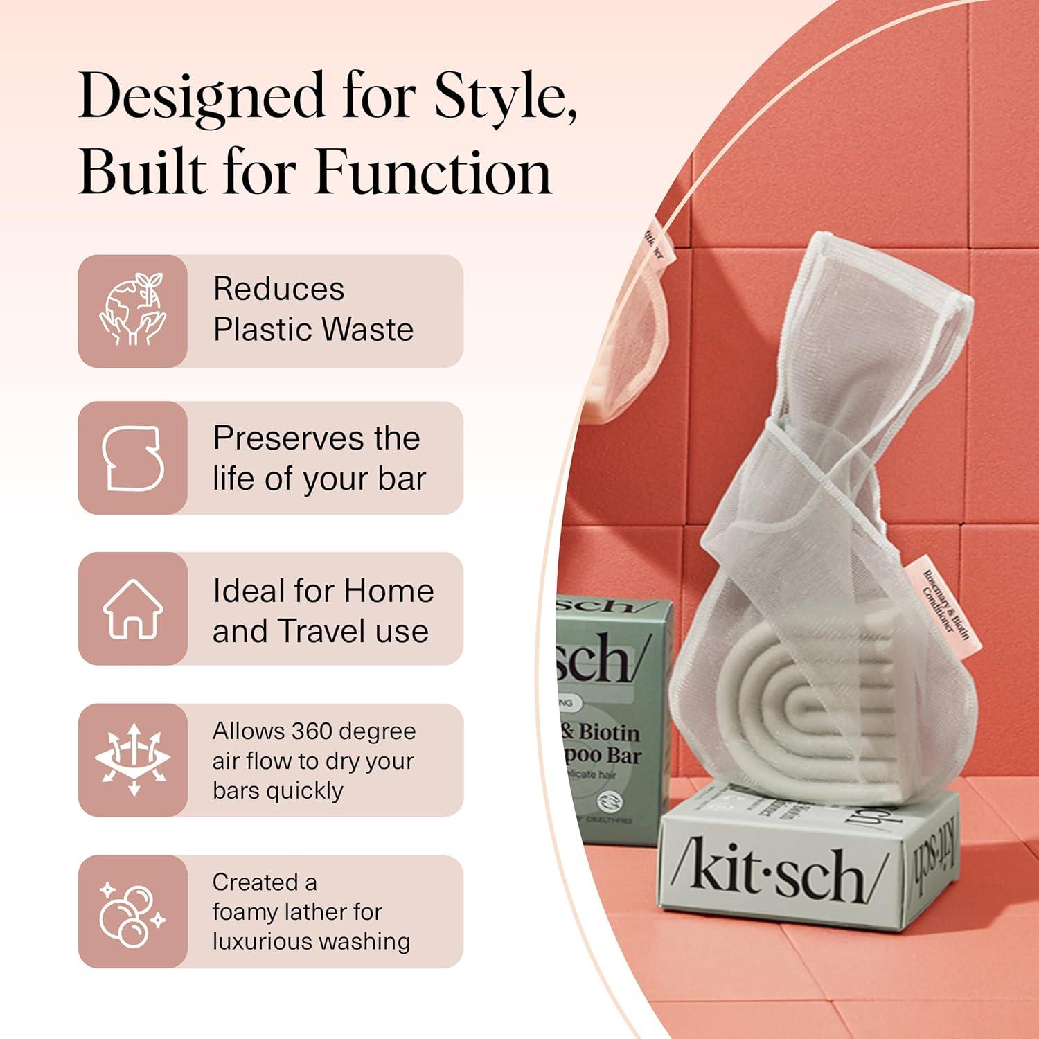 imageKitsch Bar Soap Saver Bag  Patented Mesh Bag Soap Holder for Castor Oil Shampoo Bar with Tag Identifier  Extends Use ampamp Prevents Soggy Mess  Recycled Mesh Beauty Pouch EcoFriendlyRosemary  Biotin Shampoo Bar Bag