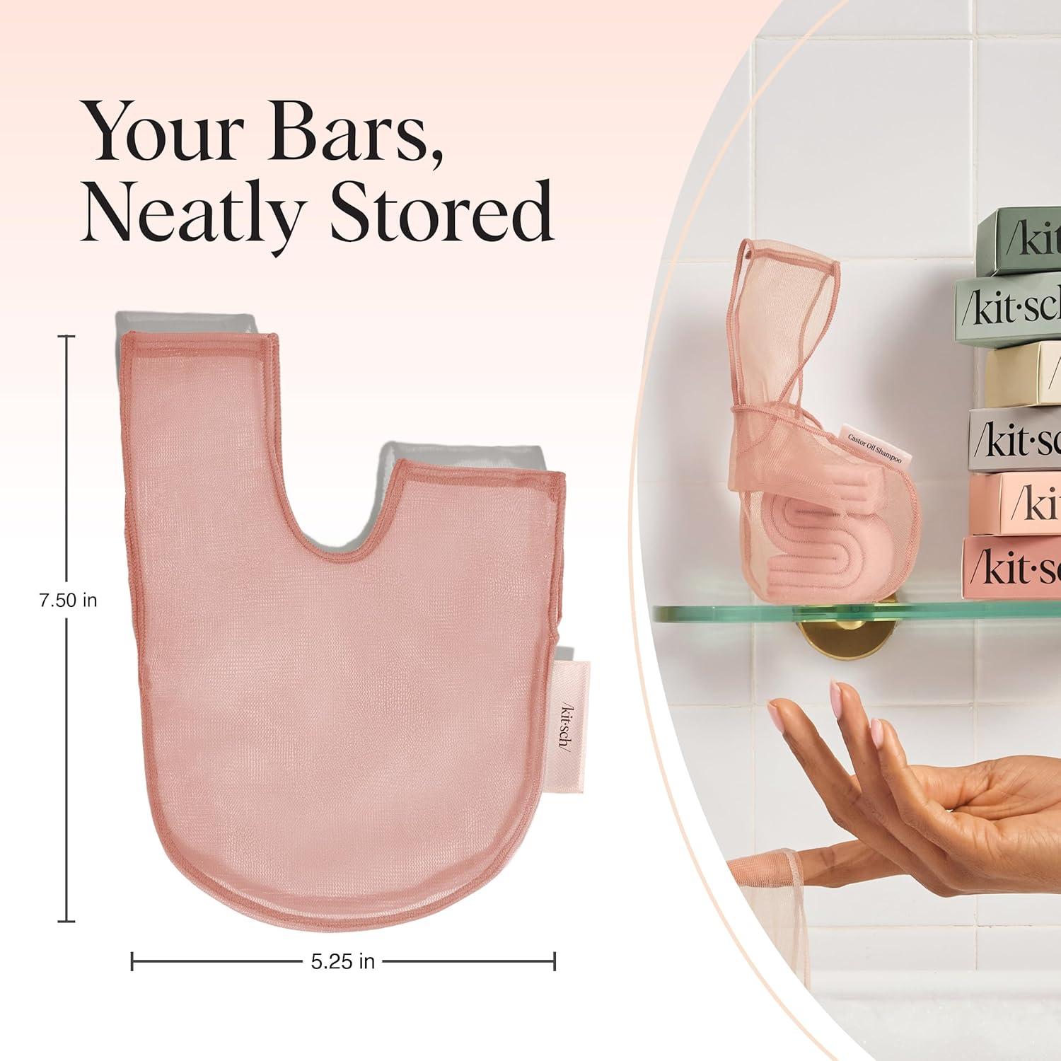 imageKitsch Bar Soap Saver Bag  Patented Mesh Bag Soap Holder for Castor Oil Shampoo Bar with Tag Identifier  Extends Use ampamp Prevents Soggy Mess  Recycled Mesh Beauty Pouch EcoFriendlyCastor Oil Shampoo Bar Bag