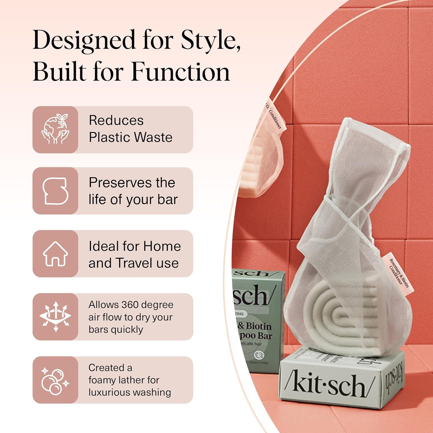 imageKitsch Bar Soap Saver Bag  Patented Mesh Bag Soap Holder for Castor Oil Shampoo Bar with Tag Identifier  Extends Use ampamp Prevents Soggy Mess  Recycled Mesh Beauty Pouch EcoFriendlyRosemary  Biotin Conditioner Bar Bag